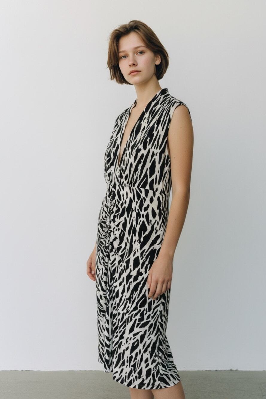 Arden B. Black/tan animal print below the knee dress Size medium